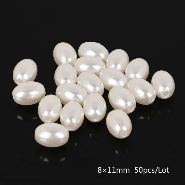 50pcs 8X11mm Ivory DIY 50-200 шт ABS эллипс имитация жемчуга рисовые зерна россыпью бусины одежда ювелирные изделия Ремесло украшения для женщин пришить на бисер аксессуар - Цвет: 50pcs 8X11mm Ivory