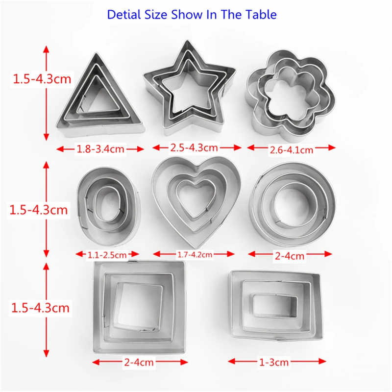 Aomily 24 pcs/Set Cookie Fondant Cake Baking Mold Cutter Stainless Steel Round Heart Flower Star Shape Biscuit Decorating Moulds | Дом и сад