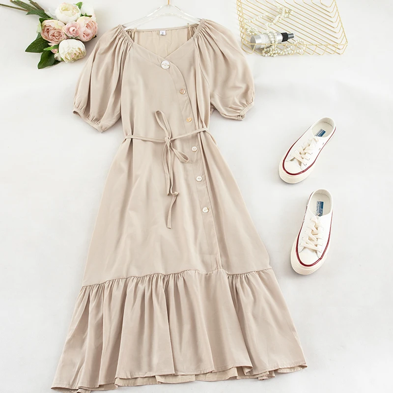 Женское плиссированное платье на пуговицах повседневное облегающее с V образным