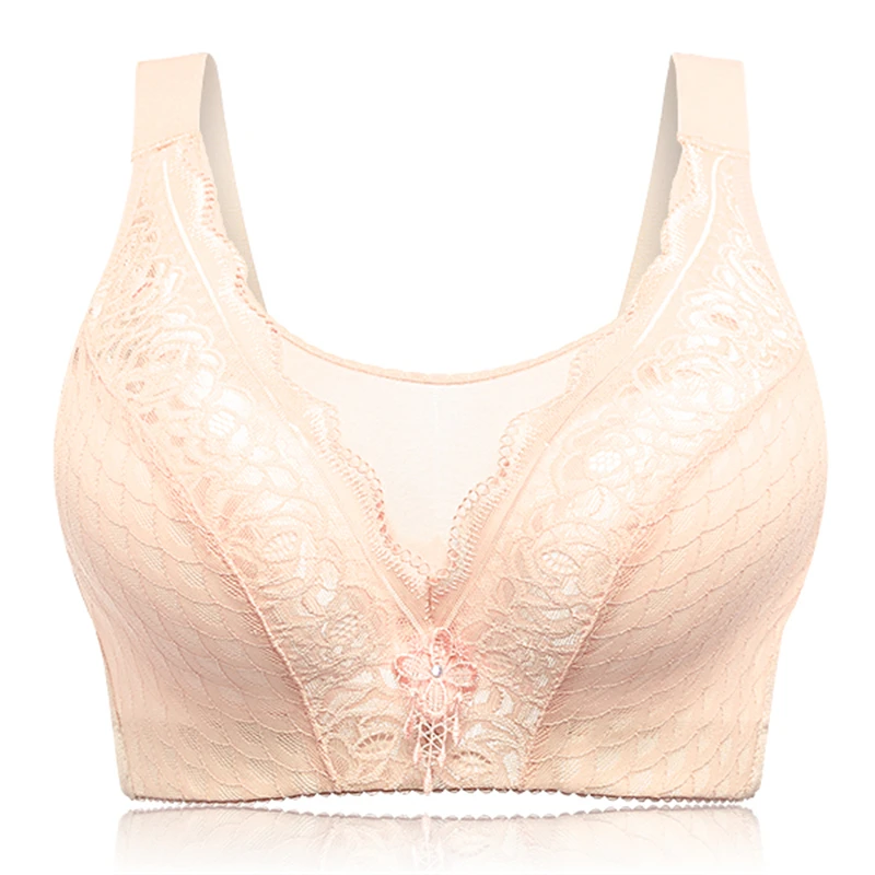 Телесный Плюс Размеры Sexy Push Up Bra для Для женщин ультра тонкий регулируемый Беспроводной бесшовные секс кружевной бюстгальтер без косточек чашки Размеры C D E бюстгальтер - Цвет: Телесный