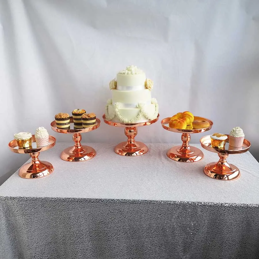 5pcs in set Розовое золото подставка для свадебного торта, современные круглые металлические одежда для свадьбы, дня рождения десерт, капкейк дисплей с пьедесталом - Цвет: 5pcs in set