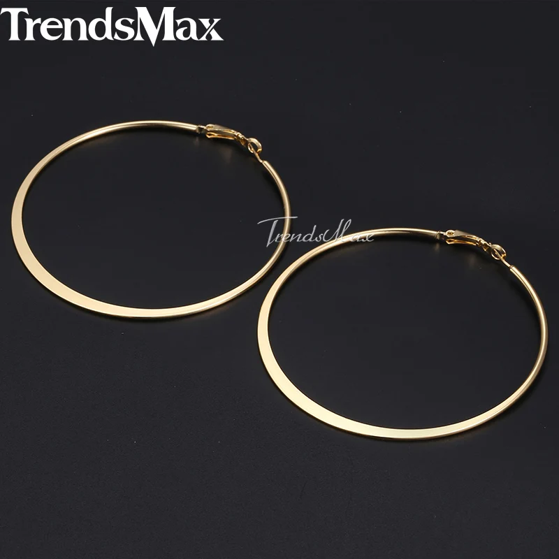 Серьги-кольца Trendsmax KGEM20 женские круглые золотистые плоские сережки бижутерия для
