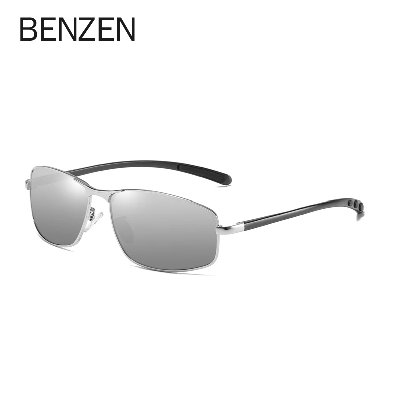 BENZEN, прямоугольные поляризованные солнцезащитные очки для мужчин, Сплав Al-Mg, оправа, солнцезащитные очки, мужские очки для вождения, весенние шарниры, UV400 9376C - Цвет линз: SILVER