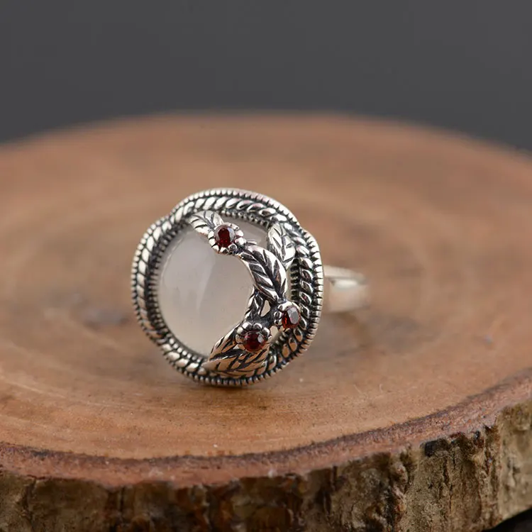 FNJ Природный желтый халцедон кольцо 925 пробы серебро Винтаж anillos S925 тайский Серебряные кольца для Для женщин ювелирные изделия Регулируемая Размеры