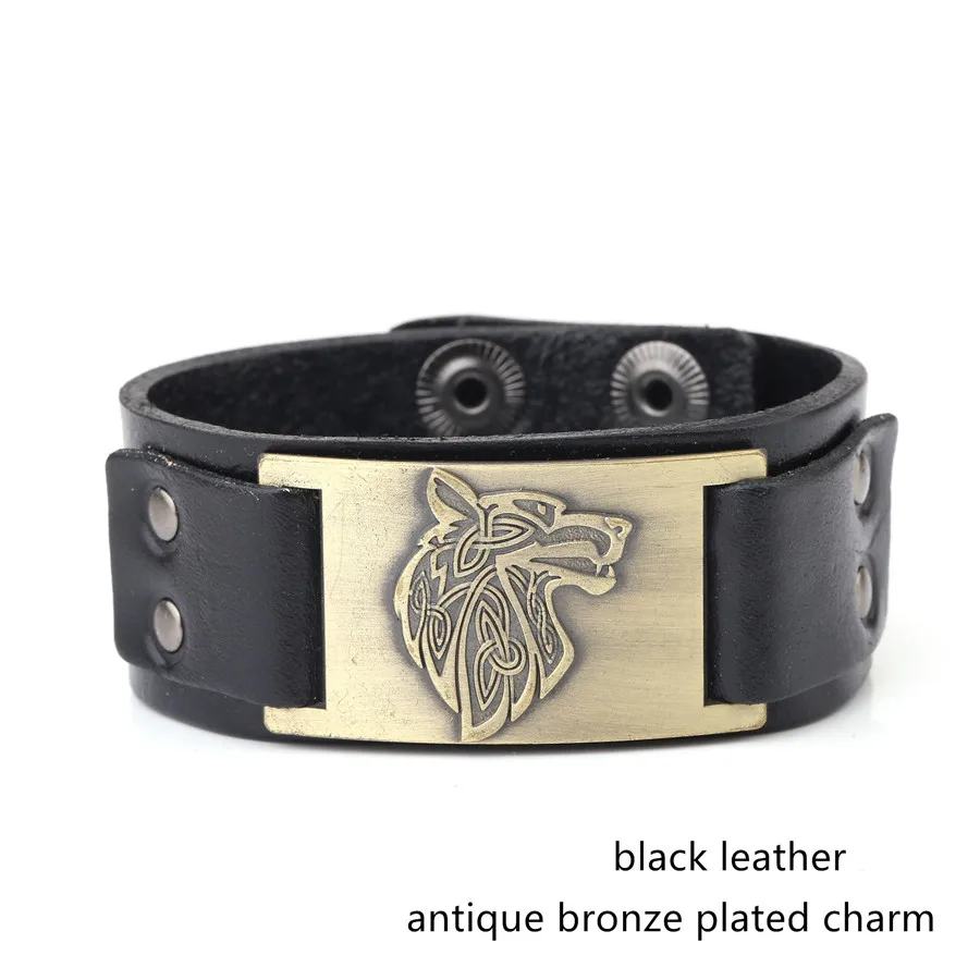 Давапара Викинг-волк голова античный бронзовый очаровательный мужской браслет