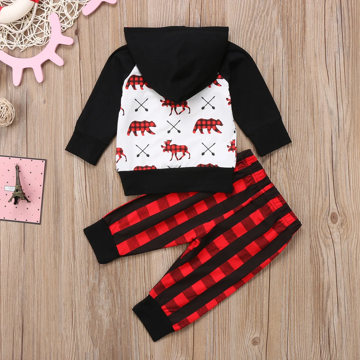 2018 Newborn Infant Baby Boy Girl Hoodies Tops Plaid Pants Cartoon 2Pcs Outfits Anime Deer Set Christmas Xmas Clothes 45 | Детская