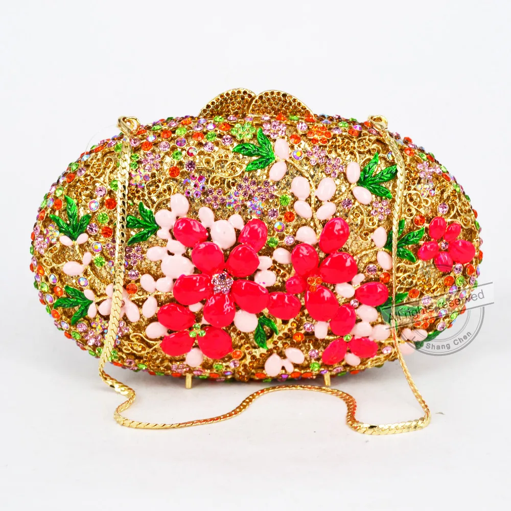 Овальный Золотой капель эфирного масла с цветам клатч вечерняя сумочка для