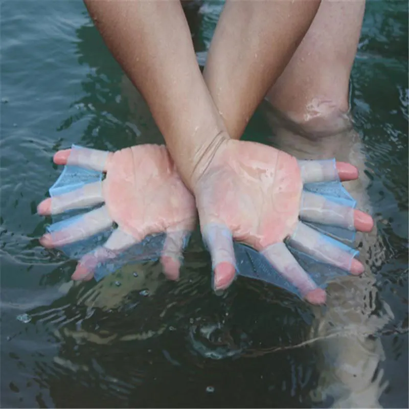 Силиконовые плавают ручные плавники бассейн половины пальцев ласты