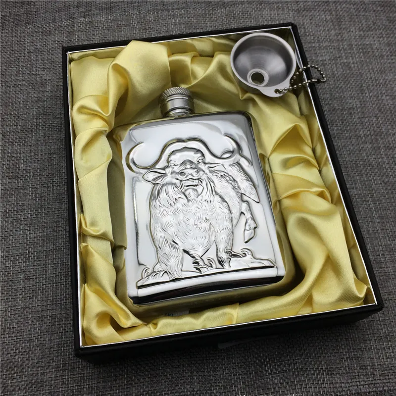 6OZ-FX-1B качественная Роскошная стильная рельефная фляжка для вина быка столовая