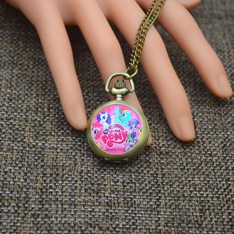 Бронзовые модные карманные часы ожерелье подвеска женские кварцевые красочные