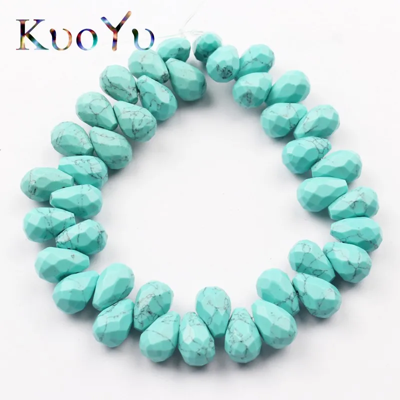 Green Turquoises 8x12 мм натуральная бирюза кристалл Кварцевый Камень Бисер граненый капли воды по горизонтали и дырами, Свободные Spacer Бусины для изготовления ювелирных изделий - Цвет: Green Turquoises