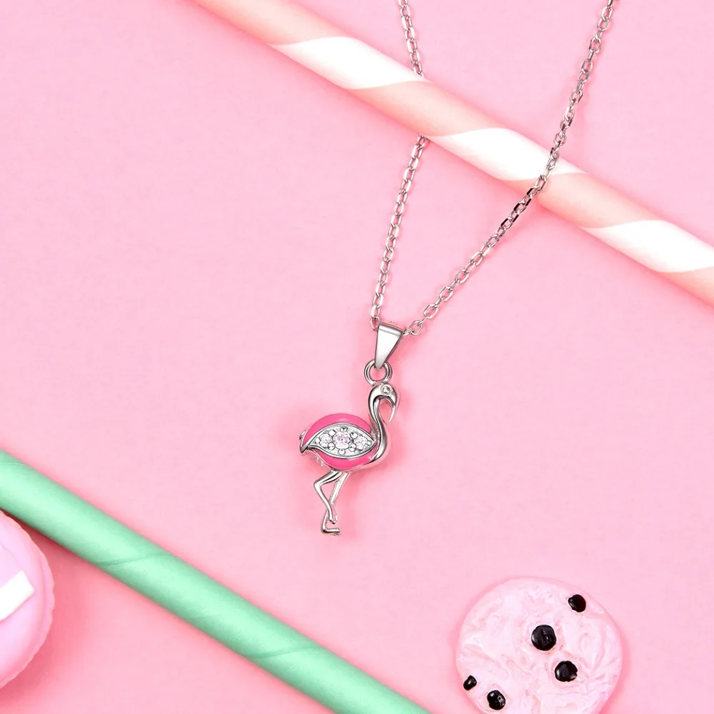 

U7 925 Sterling Silver Flamingo Delicate Pink Swan Pendant Necklace Animal Bird Design Bridesmaid Gift Women Jewelry Wholesale
