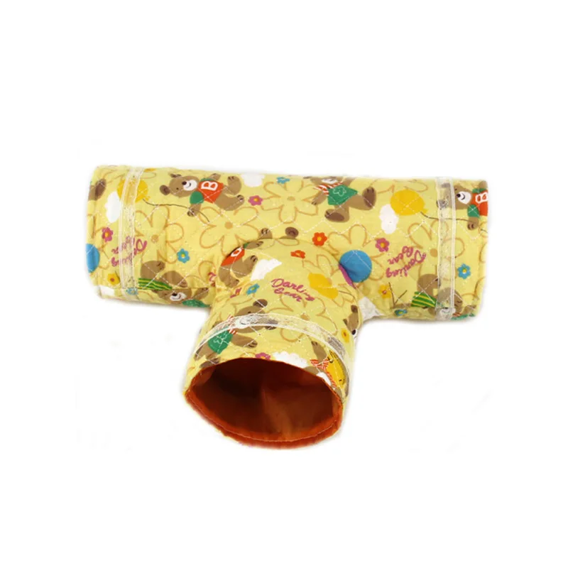 3 Holes Yellow Забавная маленькая игрушка-туннель для домашних животных, 2/3 способов, игрушка в виде кролика, мультяшная печатная Шиншилла, игрушки для хомяка, игрушки для домашних животных, игра в туннельную трубу - Цвет: 3 Holes Yellow