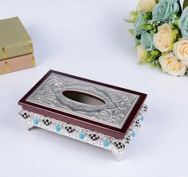 silver color Европейский ratangle woodentissue Диспенсер держатель кухонных салфеток коробка декоративных салфеток дерево для украшения дома ZJH043 - Цвет: silver color