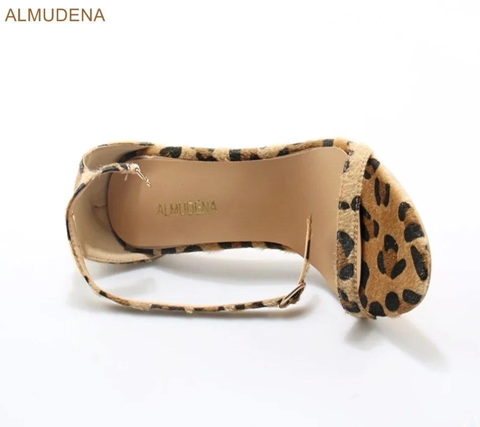 ALMUDENA Women Stylish Sexy Leopard Horse Hair Sandals Stiletto Heels Single Strap Pumps Ankle Buckle Contact Party Shoes | Обувь