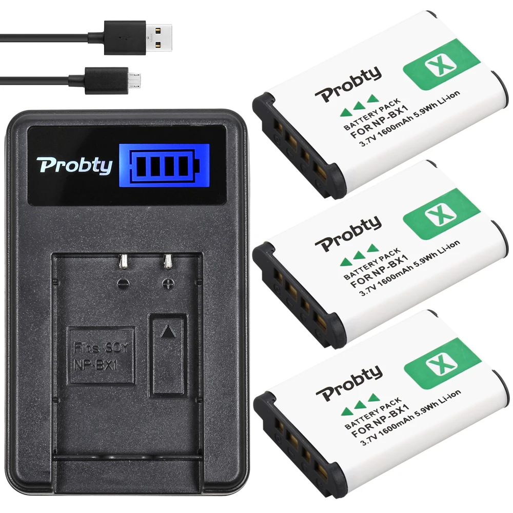 

3 Pcs NP-BX1 NP BX1 NPBX1 Battery + LCD USB Charger for Sony Cyber-shot DSC-HX80 RX100 H400 HX300 HX50V WX350 WX300 AS50