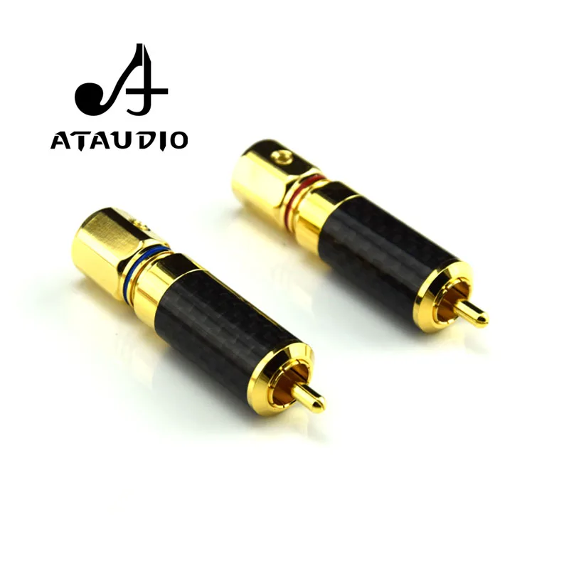 ATAUDIO 4 шт. HIFI RCA штекер Высокое качество углеродного волокна 24 К Позолоченные RCA разъемы
