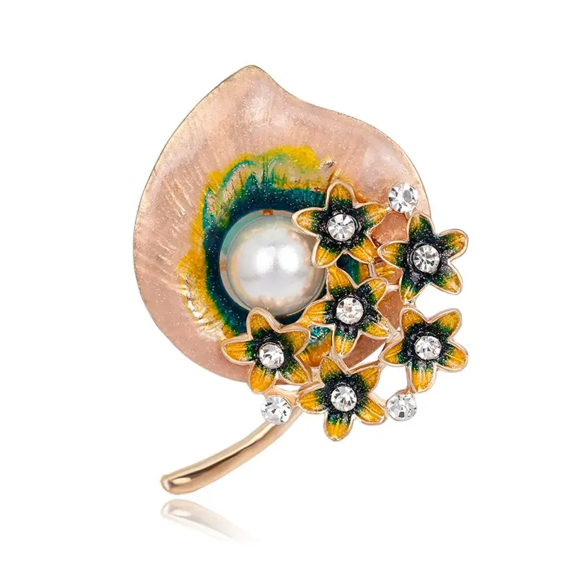 pearl flower Подарок на год, брошь в виде животных на булавке, Бабочка, кошка, Сова, птица, брошь для женщин, брошь со стразами, красивые броши, свадебные ювелирные изделия - Окраска металла: pearl flower