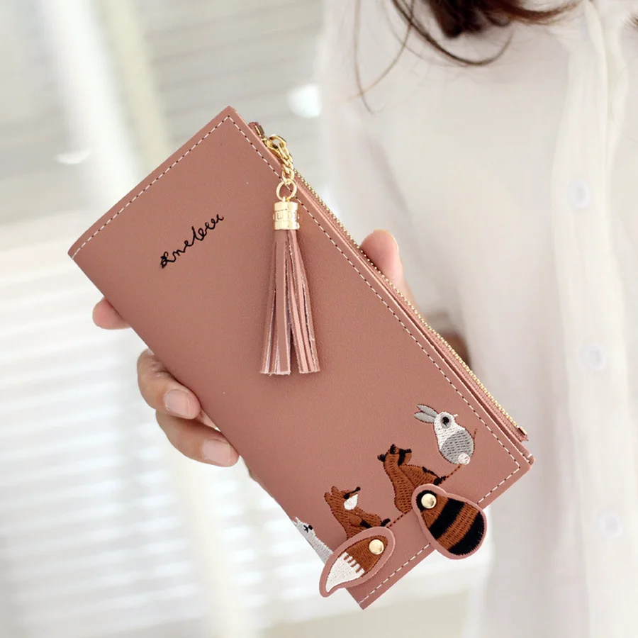 Женский Длинный кожаный кошелек с застежкой молнией милыми мультяшными