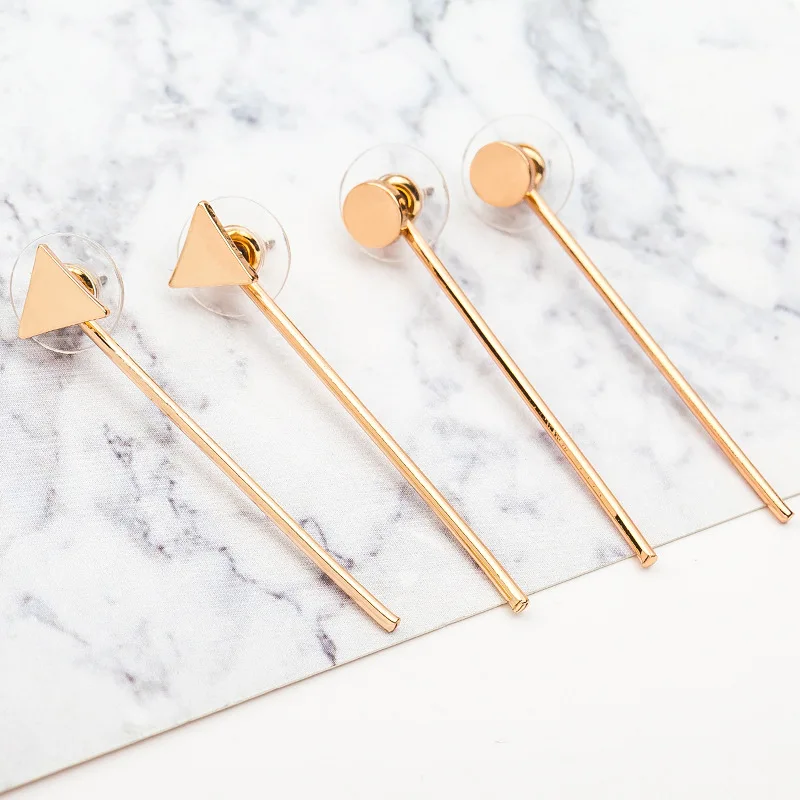 Двухсторонние треугольные серьги с кисточками женские позолоченные