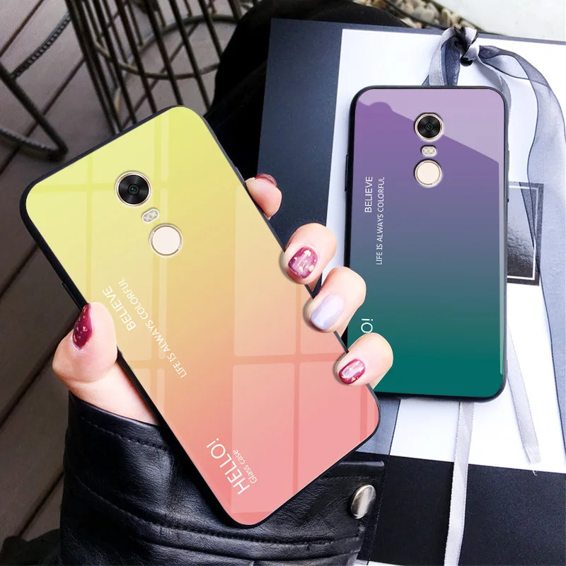 

For Xiaomi Redmi 5 Plus Case Gradient Tempered Glass Silicone Frame Hard Back Cover For Redmi 5 plus Protective Back Shell