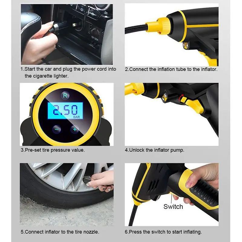 Digital Wireless Smart Rechargeable Car Air Pump Portable Handheld Tyre Inflator Electric Inflating Compress |