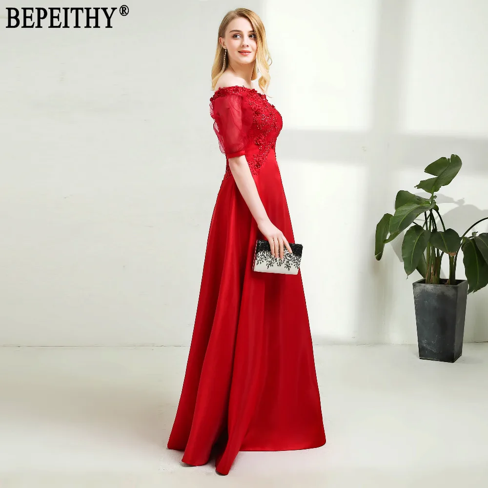 BEPEITHY, vestido de festa, сексуальный дизайн, вырез лодочкой, красное платье для выпускного вечера, половина рукава, Длинные вечерние платья