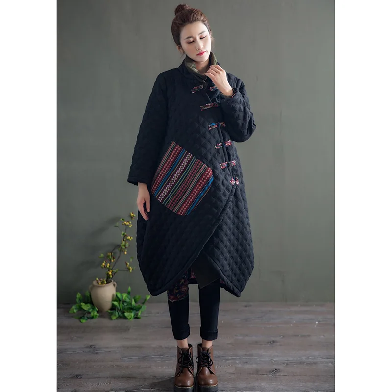 Женское хлопковое пальто 2019 зимняя куртка женское винтажное в этническом стиле