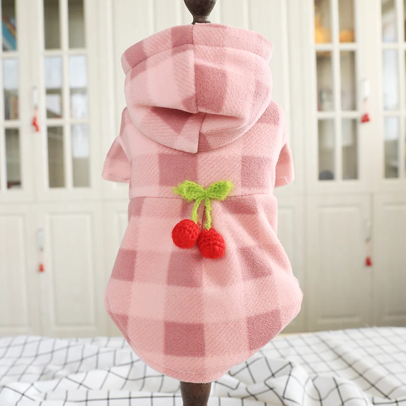 Одежда для собак 2019 розовая клетчатая куртка вишен теплые спортивные толстовки