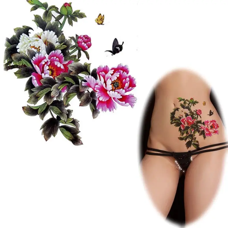 Новый большой Пион цветок pattern Временные татуировки наклейки Водонепроницаемый