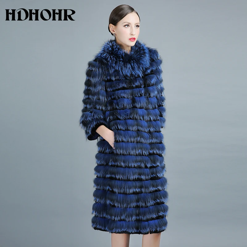 HDHOHR Новинка 100% натуральное меховое пальто из серебристой лисы Зимние