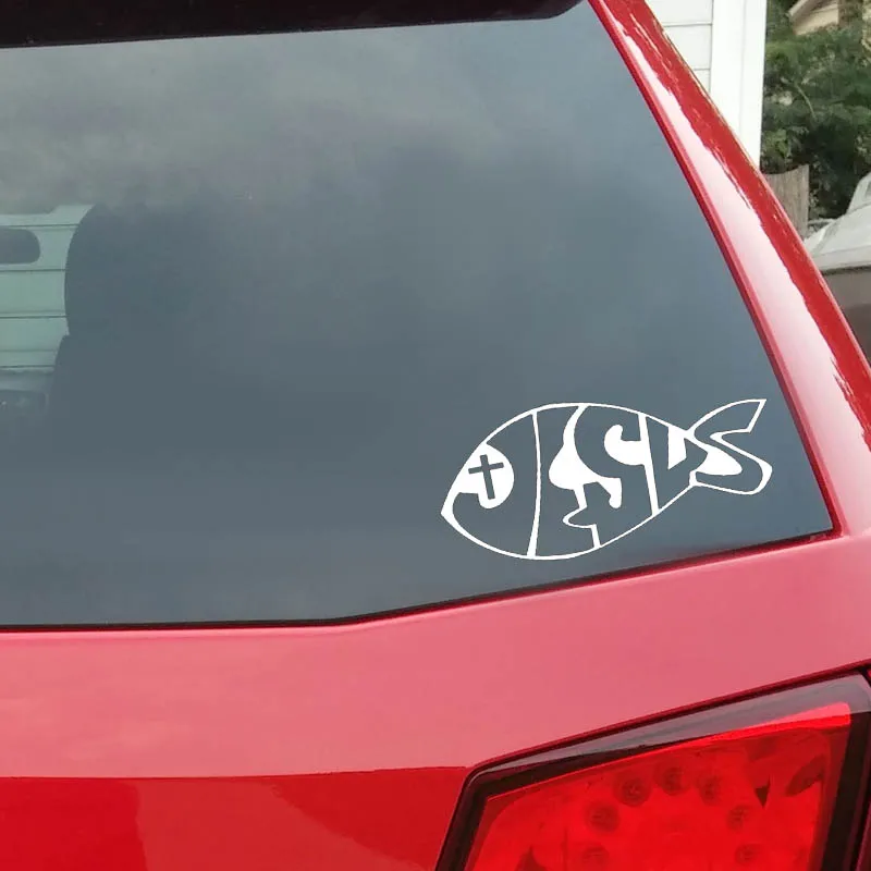 

YJZT 15cm*6.9cm Jesus FISH Fashion Vinyl Car-styling Car Sticker Decals Black Silver Accessories C11-0139