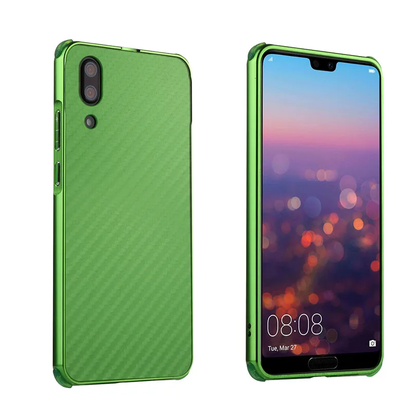 Роскошный противоударный алюминиевый чехол из углеродного волокна для huawei P20 Lite Pro Nova 3E P, умная металлическая рамка+ пластиковая жесткая задняя крышка - Цвет: 021-Green