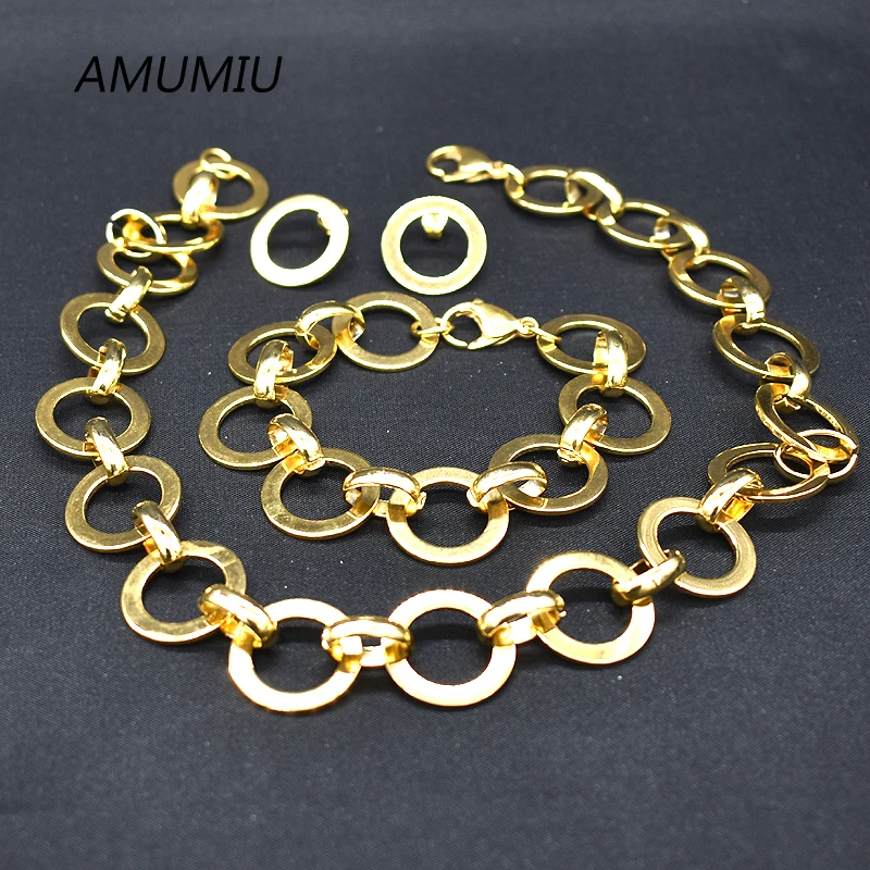 Женский комплект из браслета и сережек AMUMIU ювелирное изделие золотого цвета