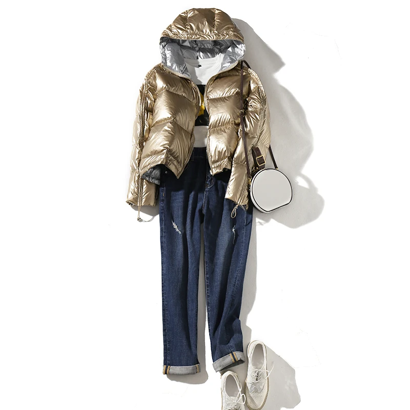 2019 женский двусторонний Серебряный Детский пуховик зимний с капюшоном белый на