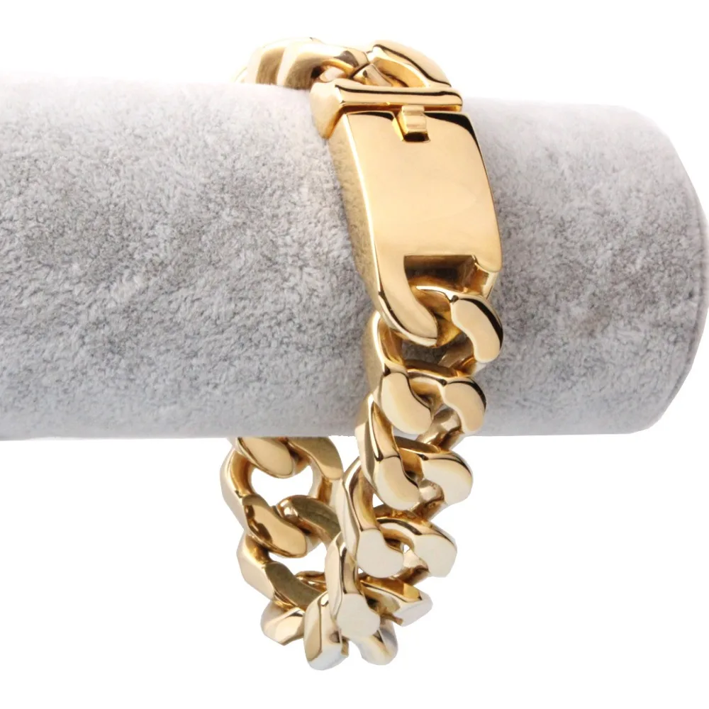 Высокое качество 20 мм Серебряный Золотой Черный 316L нержавеющая сталь кубинская цепочка для бордюра мужской браслет " 160 г модные ювелирные изделия