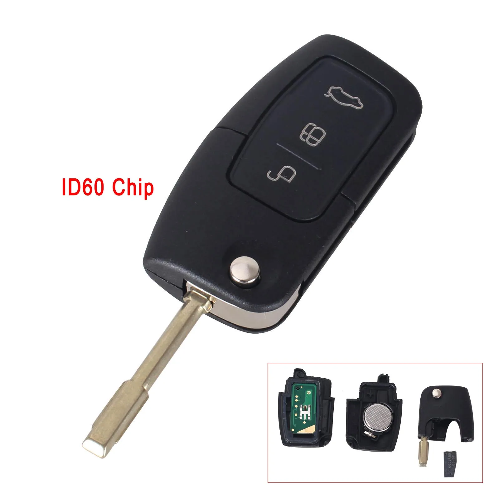 4d60 Chip KEYYOU 433 МГц 4D60 чип Автомобильный Дистанционный ключ подходит для Ford Fusion Focus Mondeo Fiesta Galaxy автомобиль FO21 лезвие флип авто ключ - Количество кнопок: 4d60 Chip