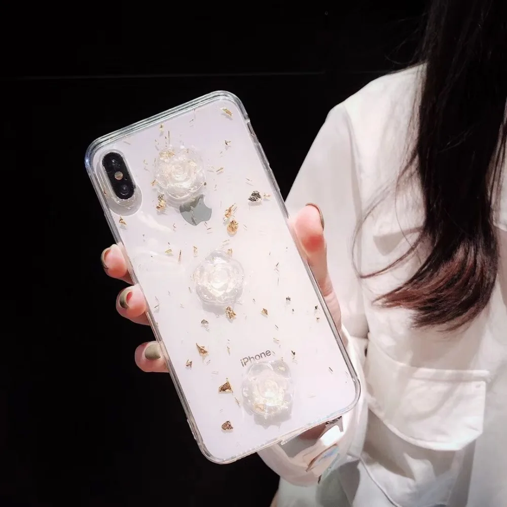 Ourpho эпоксидная Золотая фольга Чехол для мобильного телефона iPhone X XR XS MAX fashion trend rose