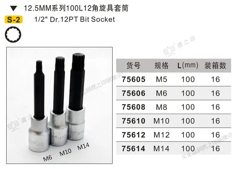 

BESTIR TOOL taiwan brand S-2 alloy steel 12.5mm 1/2" Dr. 12PT bit socket L:100mm M5 M6 M8 M10 M12 M14 M16 M18