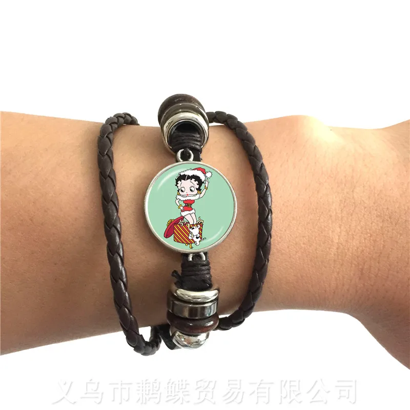 

2018 New Betty Boop Leather Bracelet Cute Cartoon Brown And Black Adjustable Bracelet Sexy Betty Boop Romantic Jewellery