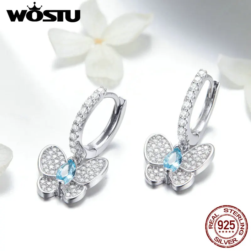 Женские серьги-подвески WOSTU из 100% стерлингового серебра 925 пробы с ослепительной