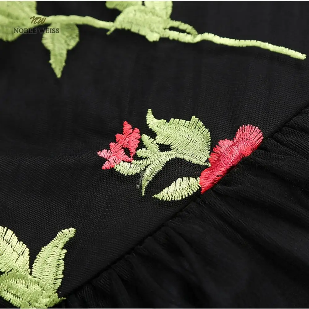 

prom dresses v-neck black tulle embroidery vestidos de festa tea-length prom gown in stock a-line party dresses