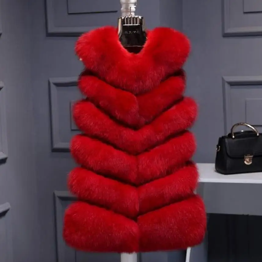 High Quality Faux Fox Fur Vest Women Red Vests Winter Thick Warm Fur Vest Fashion Luxury Coat Fur Jacket Gilet Female w1975
