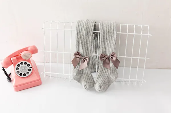 Light grey Детские колготки с бантами на весну-осень-зиму для детей 0-6 лет, хлопковые колготки для маленьких девочек, детские трикотажные колготки, LKW020 - Цвет: Light grey