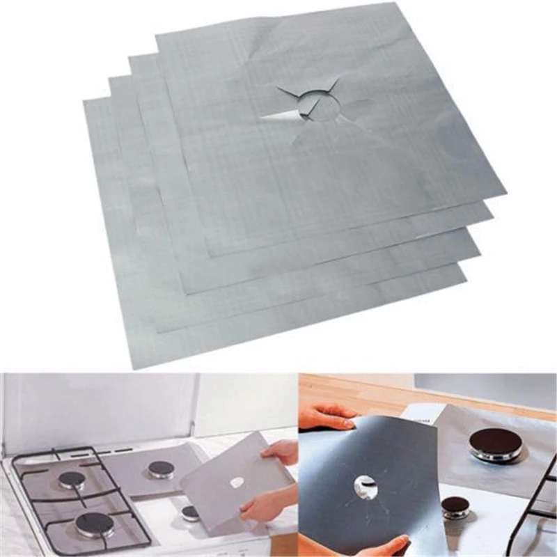 4Pcs/lot Aluminum Foil Non-stick Gas Stove Protectors Cover Liner Clean Mat Pad Dishwasher Safe Kitchen Gadgets Cooking Tool Set | Дом и сад