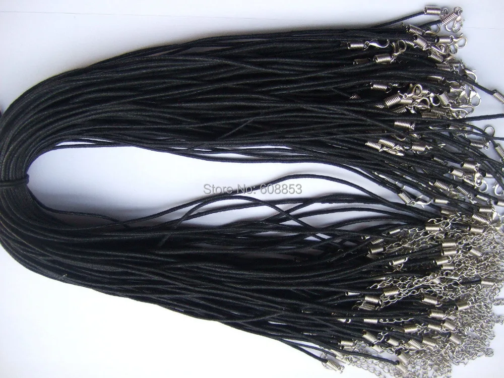 

Черный вощеный хлопковый шнур, ожерелье с застежкой-лобстером, 50 шт., 18-24 дюйма, размер удлинительной цепи 5 см, 1,5 мм
