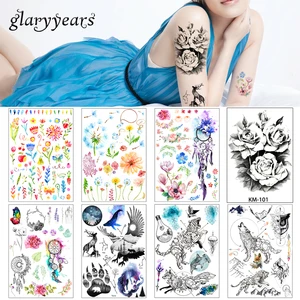 2019 1 лист для женщин Розы наклейка-тату KM-101 переводятся с помощью воды, Водонепроницаемый Временные татуировки-наклейки для по уходу за красотой вашего тела макияж искусство