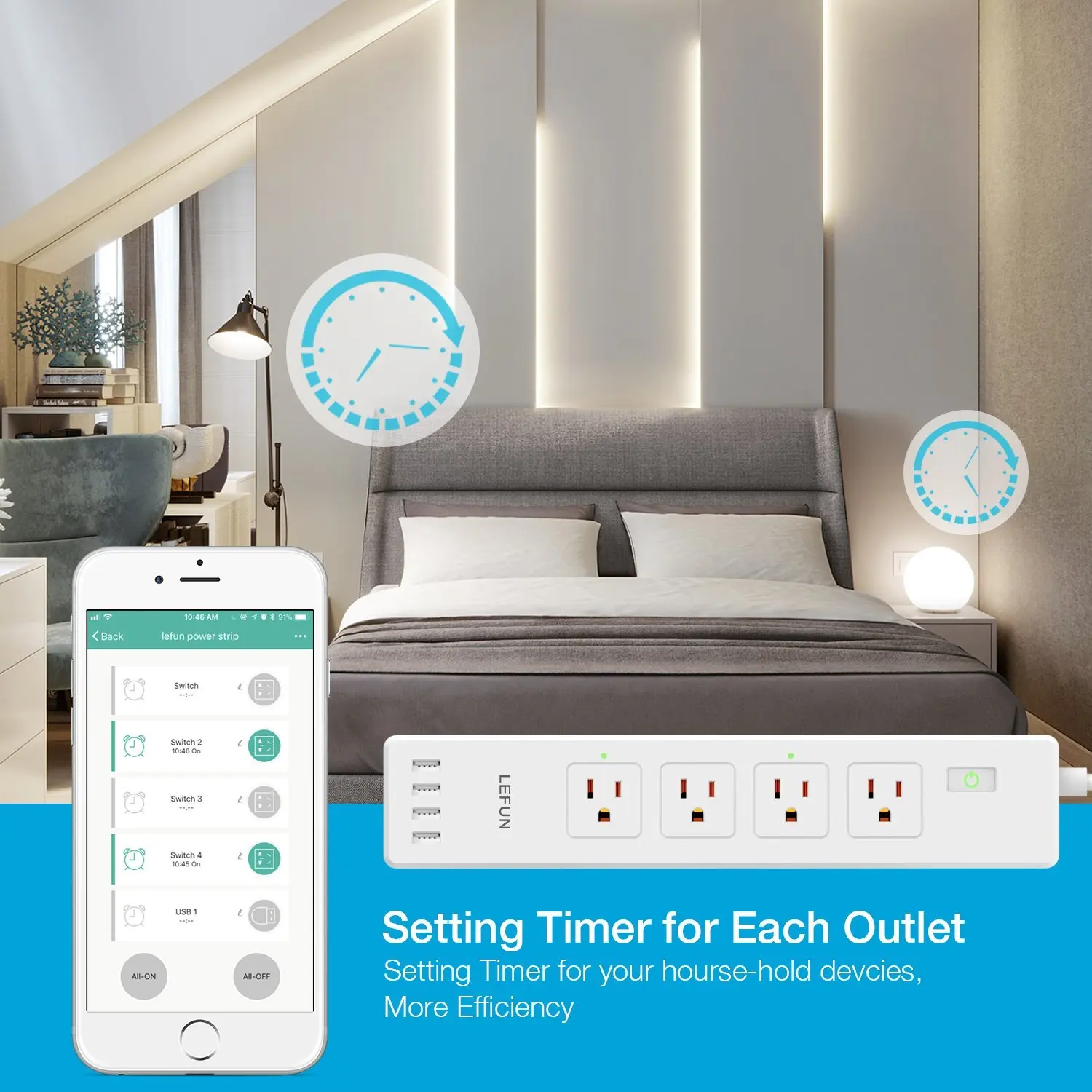 WiFi Smart power Strip Защита от перенапряжения 4 штепсельные розетки с разъемами США