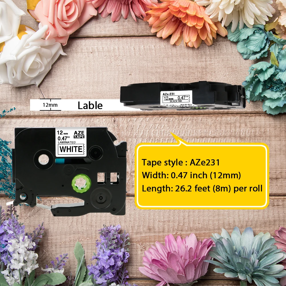4 упаковки лент Tze TZE231 Tze231 TZe221 TZE221 совместимых с Brother P Touch PT D210 maker (черный на белом