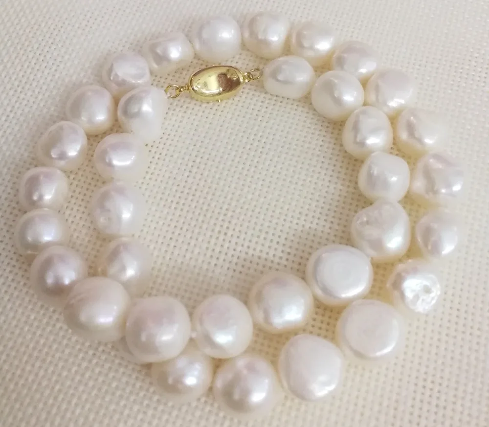 

Women fashion Jewelry 13mm White baroque pearl 925 gold clasp Necklace natural freshwater pearl gift 17'' 43cm